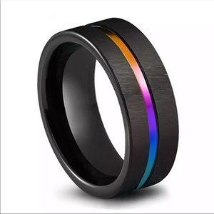 8mm Black Stainless Steel Men Wedding Band ring